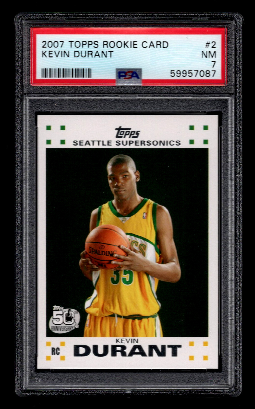 KEVIN DURANT 2007 TOPPS ROOKIE CARD #2 PSA 7 NM 2007-2008 NBA BASKETBALL RC /