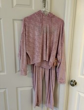 Juicy Couture Mauve Velour Monogram 2pc Hoodie Pants Set Womens L JC3263C