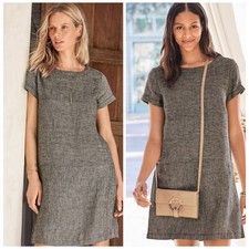 Garnet Hill Linen Striped Tunic Shift Dress Size 10 Short Sleeve Drop Waist