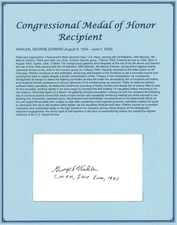 George Edward Wahlen d2009 signed autograph 3x5 cut US Navy WWII MOH Recipient