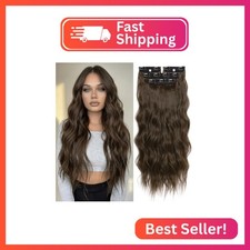 XIXISNOW 26 Inch Long Wavy Clip In Hair Extensions Dark Ash Brown 4PCS