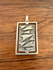 Vintage 70s Silver Pendant Modernist Abstract Malcolm Gray 45mm x 23mm 10 grams