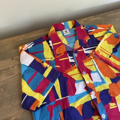Tailor Pai Love Men's Large Multicolor Bright Vibrant Short Sleeve Button Shirt