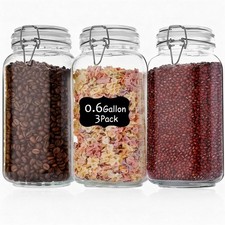 78oz Glass Food Storage Jars with Airtight Clamp Lids, 3 Pack Wide Mouth Larg...