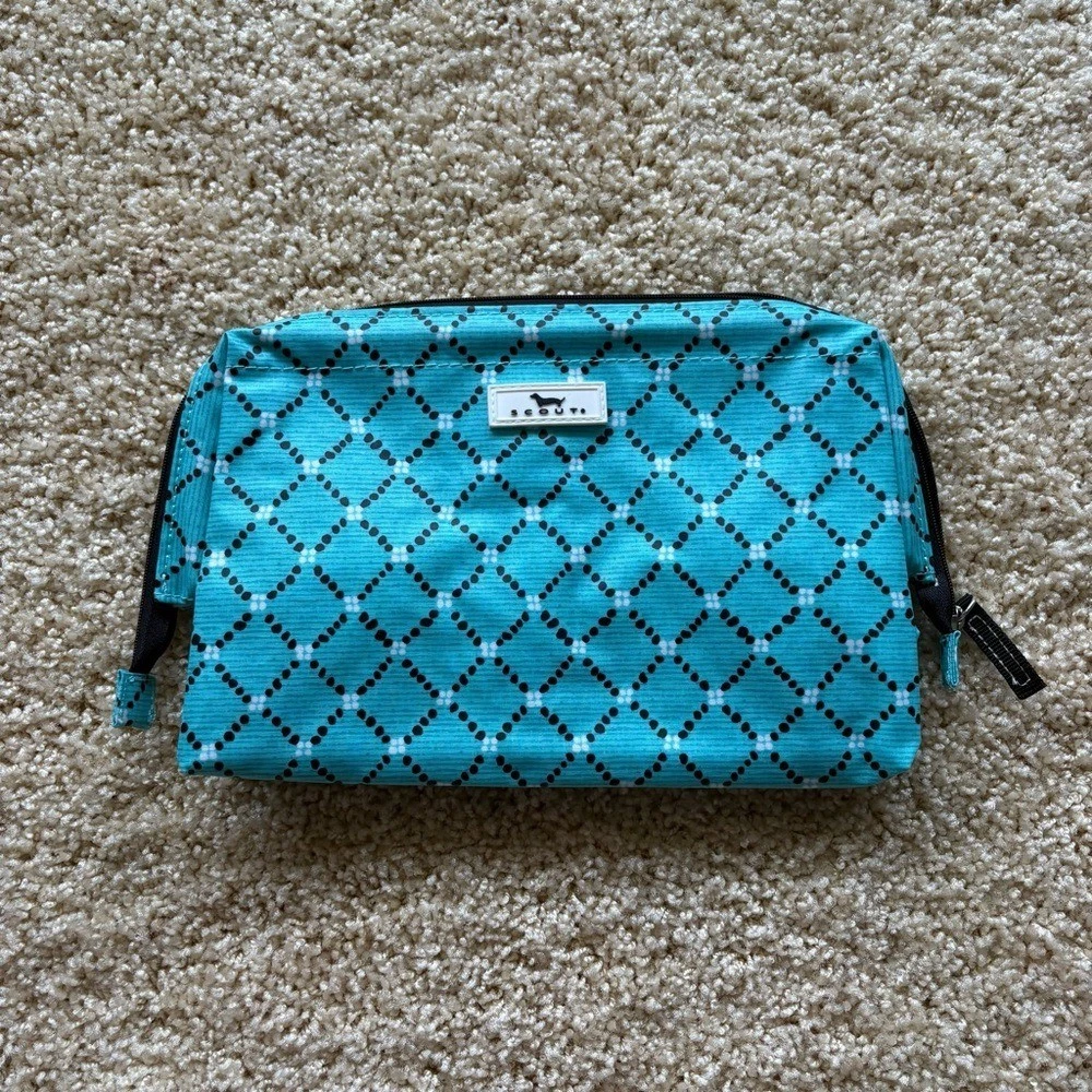 Scout Large Cosmetic Bag Teal Lattice Print Travel Toiletry Organizer Zip Pouch
