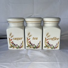 Bramble Fayre square Tea Coffee & Sugar Jars by Churchill colour cream 1960s