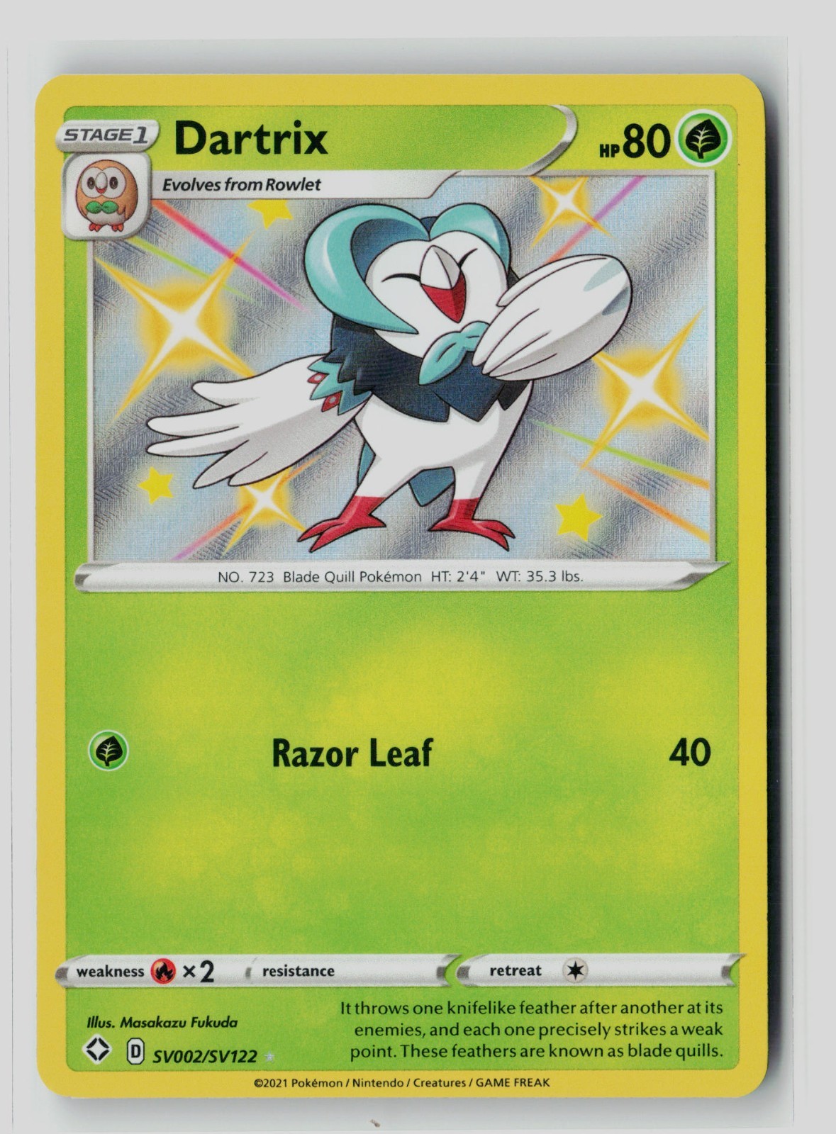 Pokémon TCG Dartrix Shiny Holo Rare Holo SV002/SV122