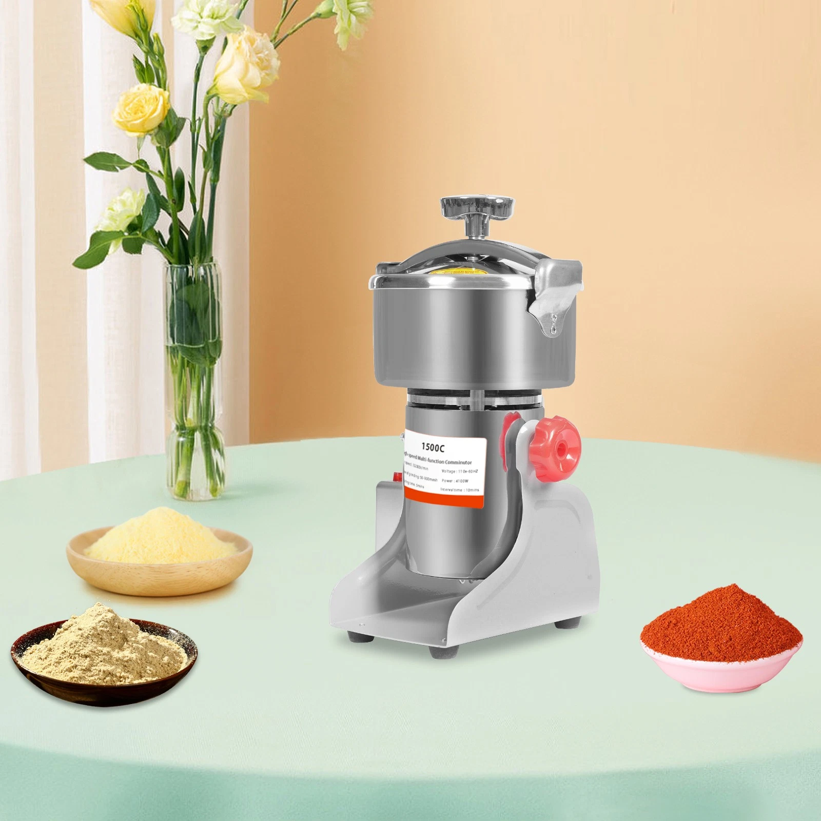 High Speed Electric Herb Grain Grinder Cereal Mill Flour Powder Machine 1500g