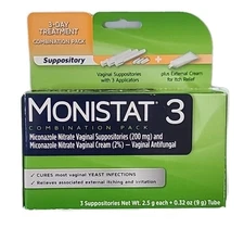 1 × MONISTAT 3 Vaginal Antifungal SUPPOSITORY + Itch Cream YEAST INFECTION 04/27