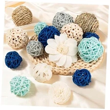 15Pcs Blue and White Decorative Balls for Potpourri 15pcs Blue Rattan Balls