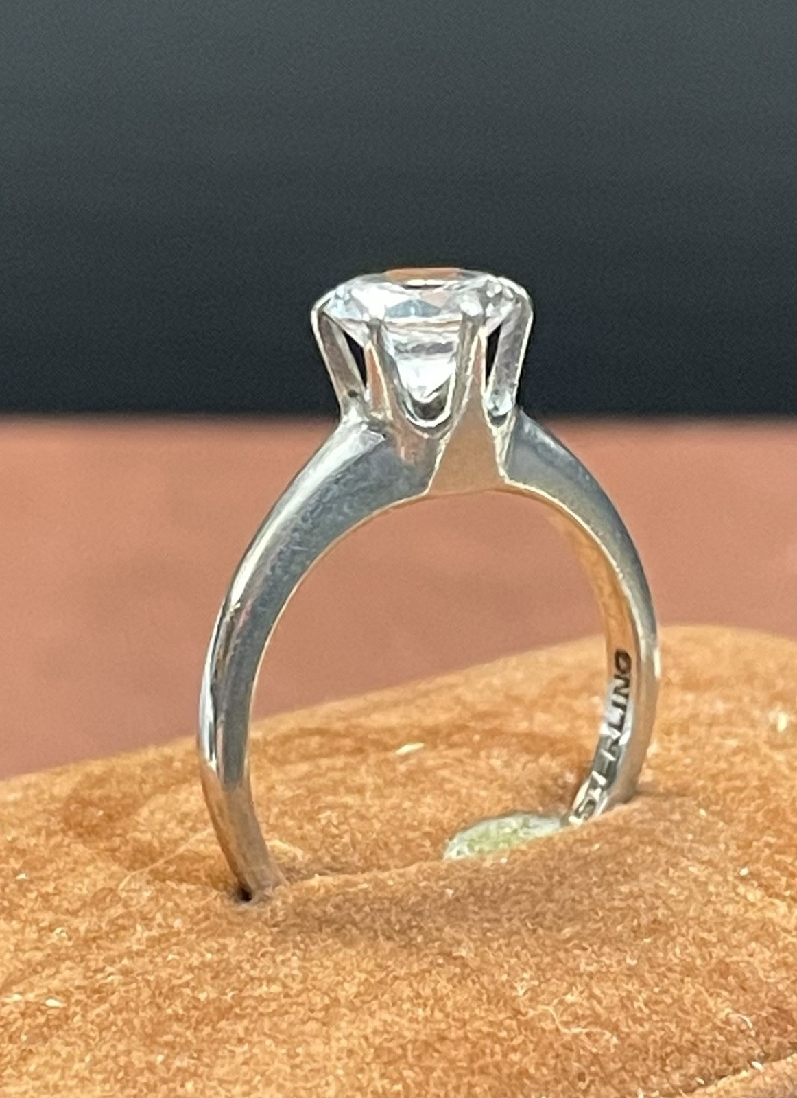 Vintage Solid Sterling Silver CZ Solitaire Ring S… - image 1