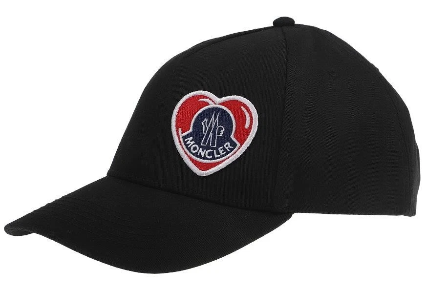 NEW MONCLER BLACK COTTON HEART LOGO BASEBALL CAP HAT UNISEX