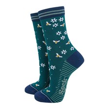 Sock Talk Women's Bamboo Socks - Forest Green/Navy, Bee and Flowers