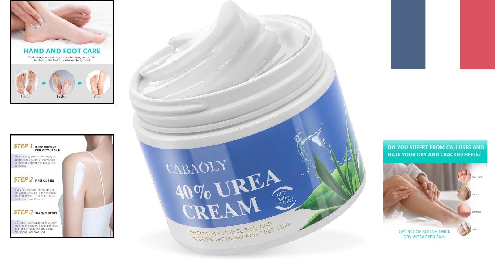 Lotion à l'urée 40% exfoliant et lissant intense contre les peaux rugueuses et les talons fendillés 200g