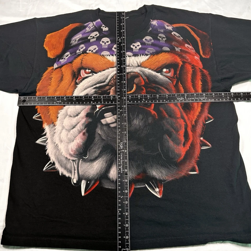 Vtg 1999 Liquid Blue Black T-Shirt Biker Bulldog Tattoo Size XL(?) - READ - Image 3 of 4