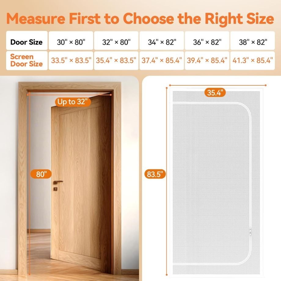 Cat Screen Door Extra Tall Mesh Gate Fit Door Size 32"x80" Catproof Anti-Scratch