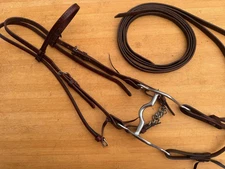 Barbwire Tooled Western Horse Bridle w SS Curb Bit & Tooled Split Reins ~ 7'8"