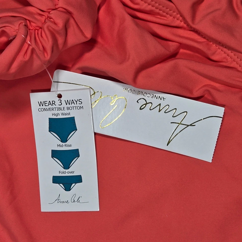 Parte inferior de natación Anne Cole convertible cintura alta fruncida en jugosa 22W nueva con etiquetas Foto 3 de 4