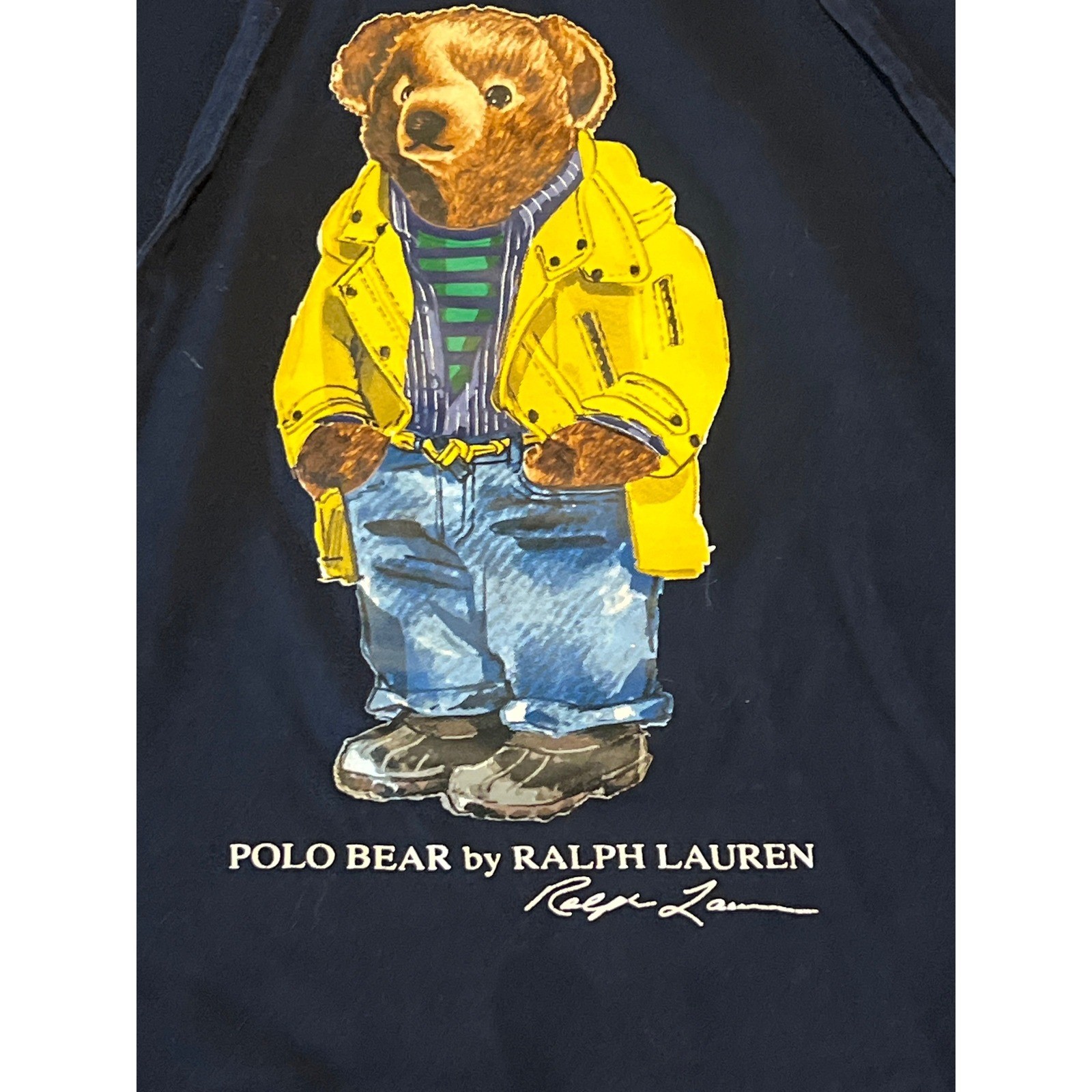 RARE Polo Ralph Lauren Womens Navy Polo Bear Graphic Cropped Hoodie Size 5XB 5TG thumbnail 4