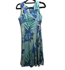 VTG Iolani Babydoll Dress Made in Hawaii USA Blue Green Floral V Neck 90s Y2K S