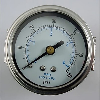 Pic, 103D208D, Gauge, Pressure, 0-60 PSI, 2'' Diameter, 1/8'' MPT Back Connection