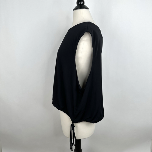Blusa corta Banana Republic tejida crepé dobladillo burbuja XXL 20 NUEVA CON ETIQUETAS negra lazo cintura - Imagen 5 de 10