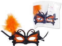 Halloween Masquerade Mask Black & Orange With Glitter And Feathers Case Pack 24- on sale Halloween Masquerade Mask Black & Orange With Glitter And Feathers Case Pack 24- on sale