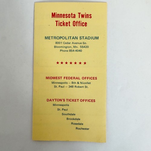 Minnesota Twins Pocket Schedule Metropolitan Stadium VTG 1972 Collectible - Picture 2 of 4