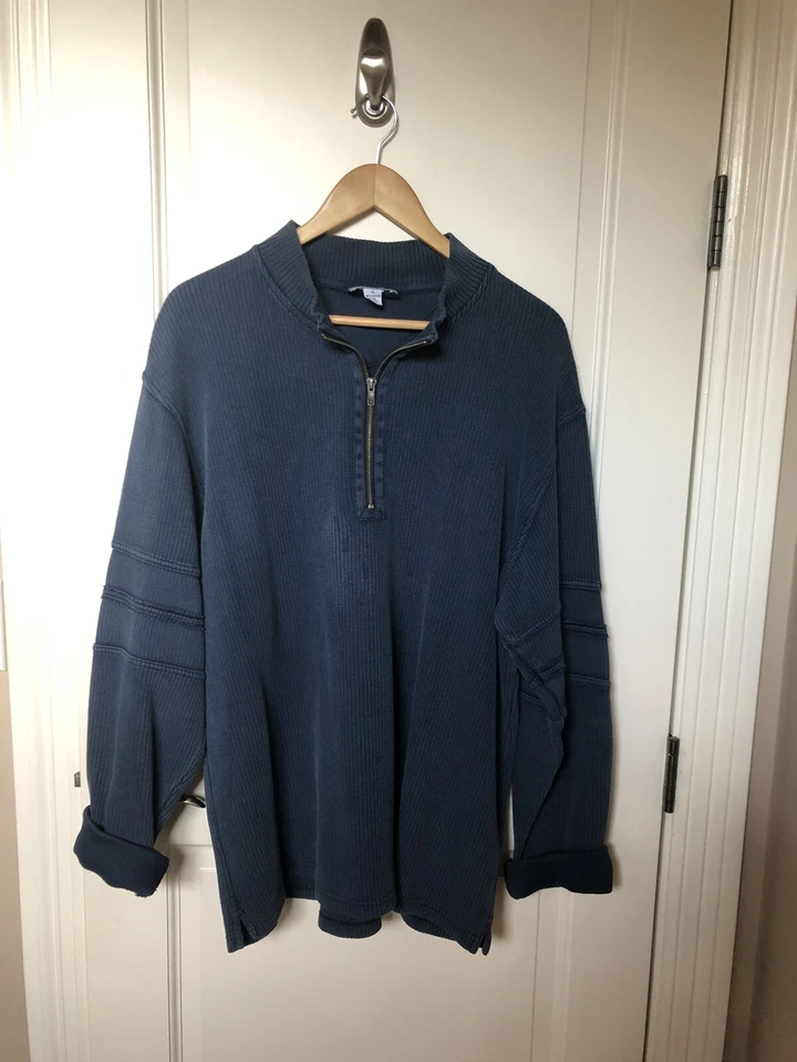 Henley de manga larga con cremallera acanalada para hombre • azul pizarra • XL Foto 2 de 4