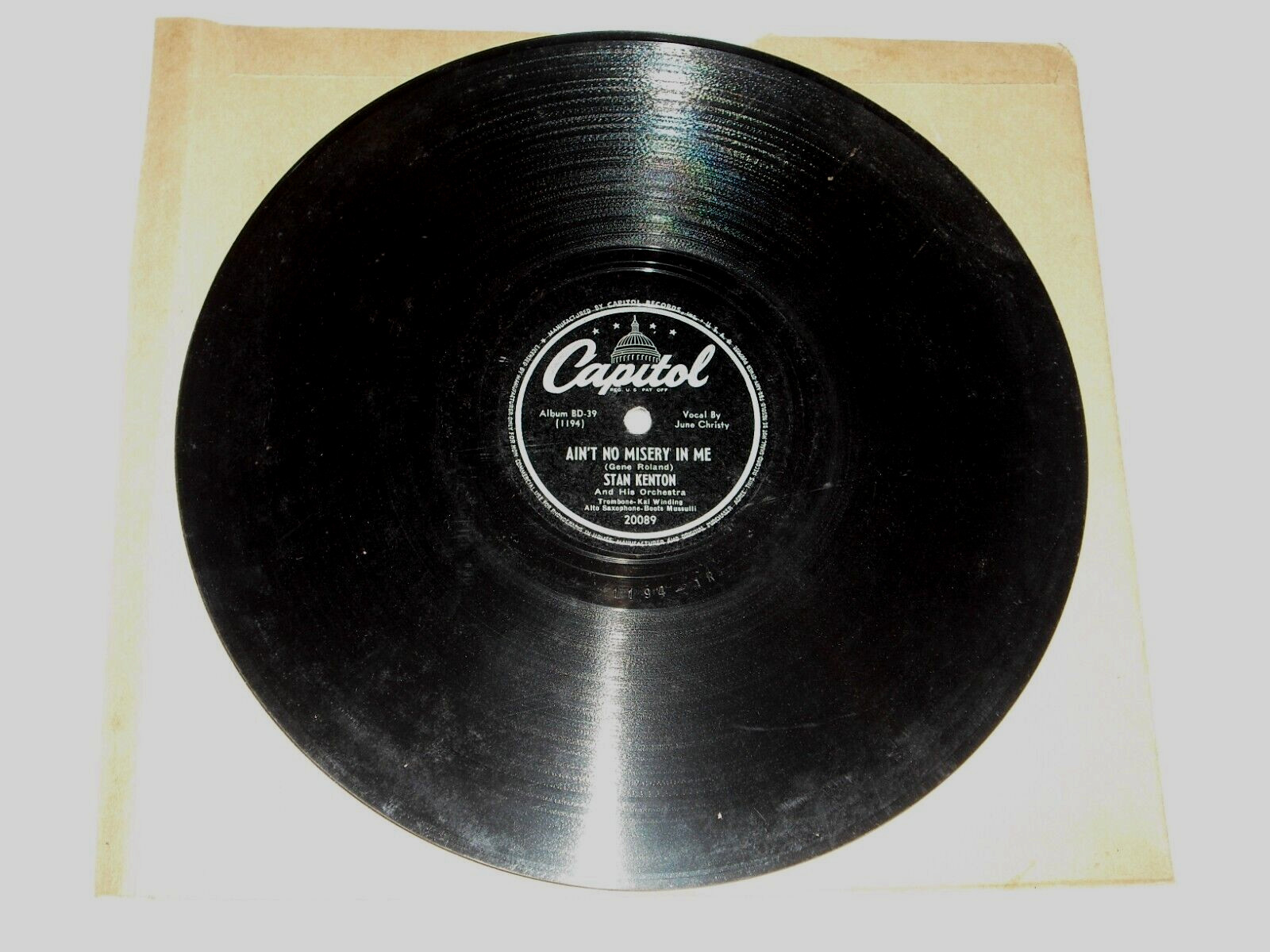 STAN KENTON-Ain't No Misery In Me (1946) CAPITOL 10" Shellac Single
