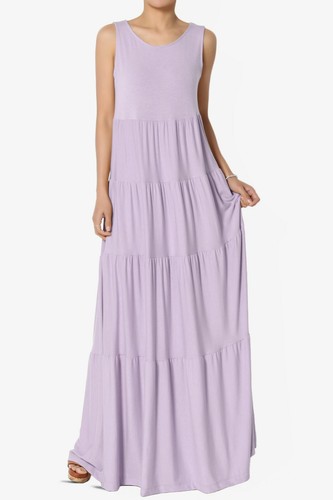 TheMogan S~3X Sleeveless Scoop Neck Tiered Jersey Relaxed Fit Long Maxi Dress - Picture 43 of 127