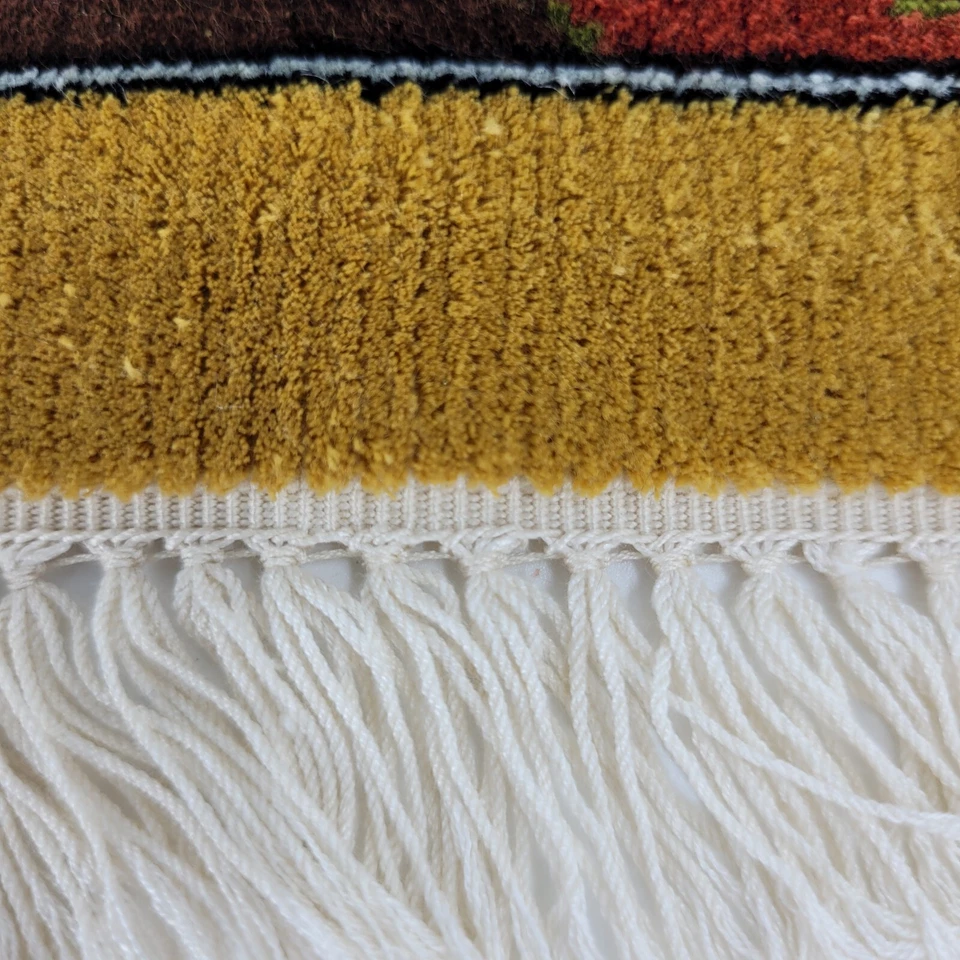 Wall Hanging Rug Tabletop Doll House Hand Knotted Panda Bear Bamboo Fringe 12x12 - Image 3 of 4