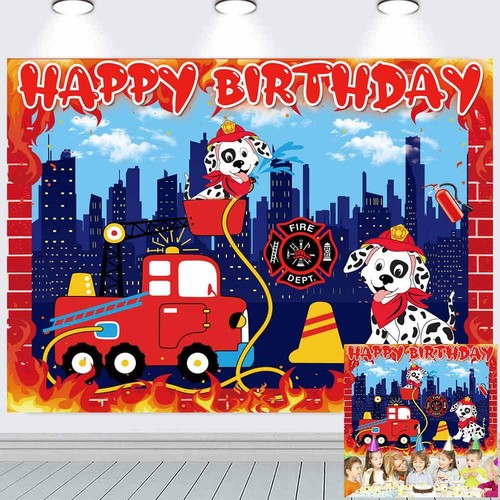 Fire Truck Firefighter Party Supplies Birthday Decor Backdrop Banner Vinyl 7x5ft - 第 1/7 張圖片