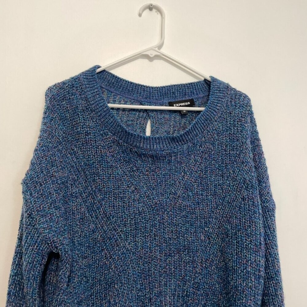 EXPRESS Cable Knit Split Back Pullover Sweater Bl… - image 3
