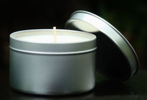 Large 40hr RHUBARB & WATERMELON Scented Organic SOY CANDLE TIN with SNUFFER - Picture 1 of 7