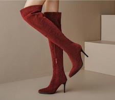 Women's Evening Pole Dance Elastic Boots 9CM Stilettos Shoes Over knee Boots 48