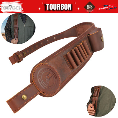PU Leather Rifle Sling Ammo Holder Accessory Pouch Finger Rest Gun Strap-TOURBON