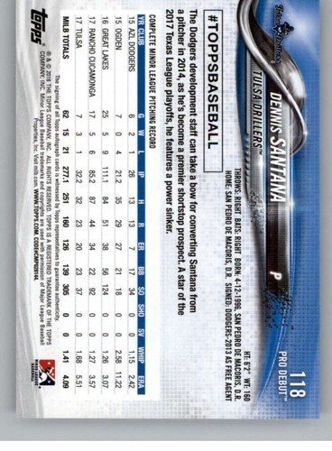 2018 Topps Pro Debut Autographs #118 Dennis Santana Auto Tulsa Drillers ID:10994 - 第 2/2 張圖片