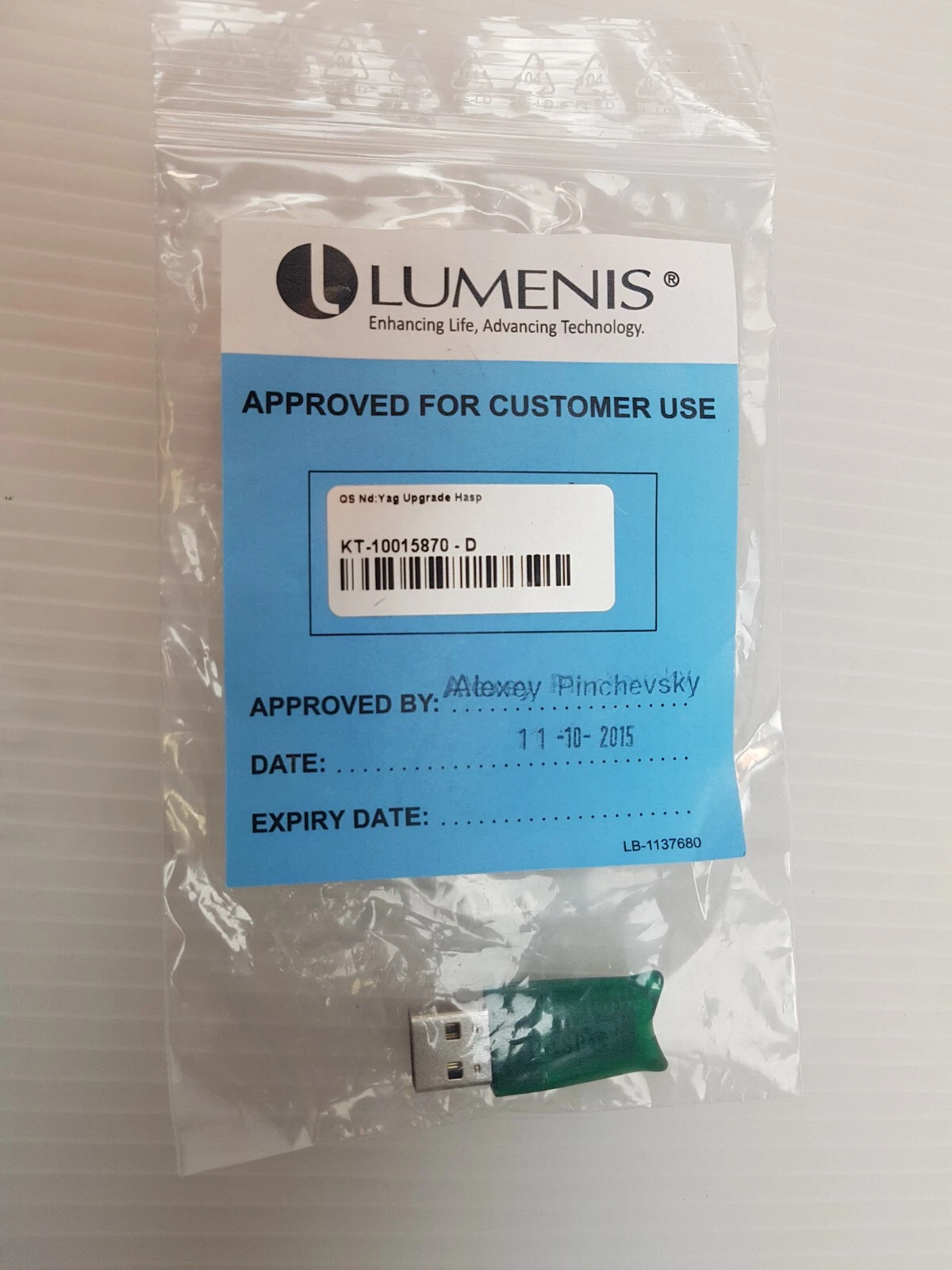 Lumenis bag with OS Nd:Yag Upgrade Hasp KT-10015870-D and green USB key