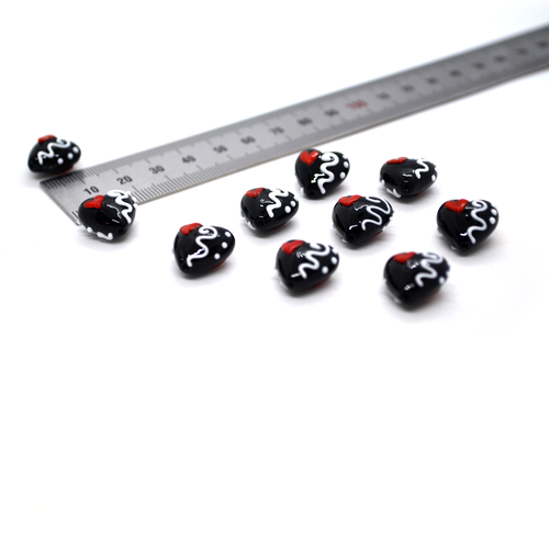 (10 pcs) Black/Red-White Details - Lampwork Beads, Approx 15x15mm - Picture 4 of 4