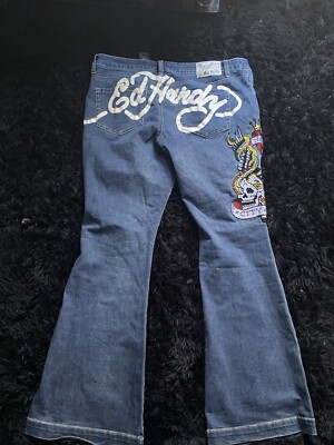 Ed Hardy Y2k 2000s NYC Eagle Slim Flare Jean Sz 34 New With Tags