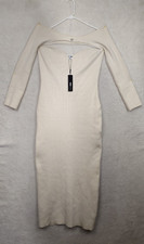 Fashion Nova Women Dress 3XL Cream Viscose Blend Ribbed Slim Fit Sweater Maxi