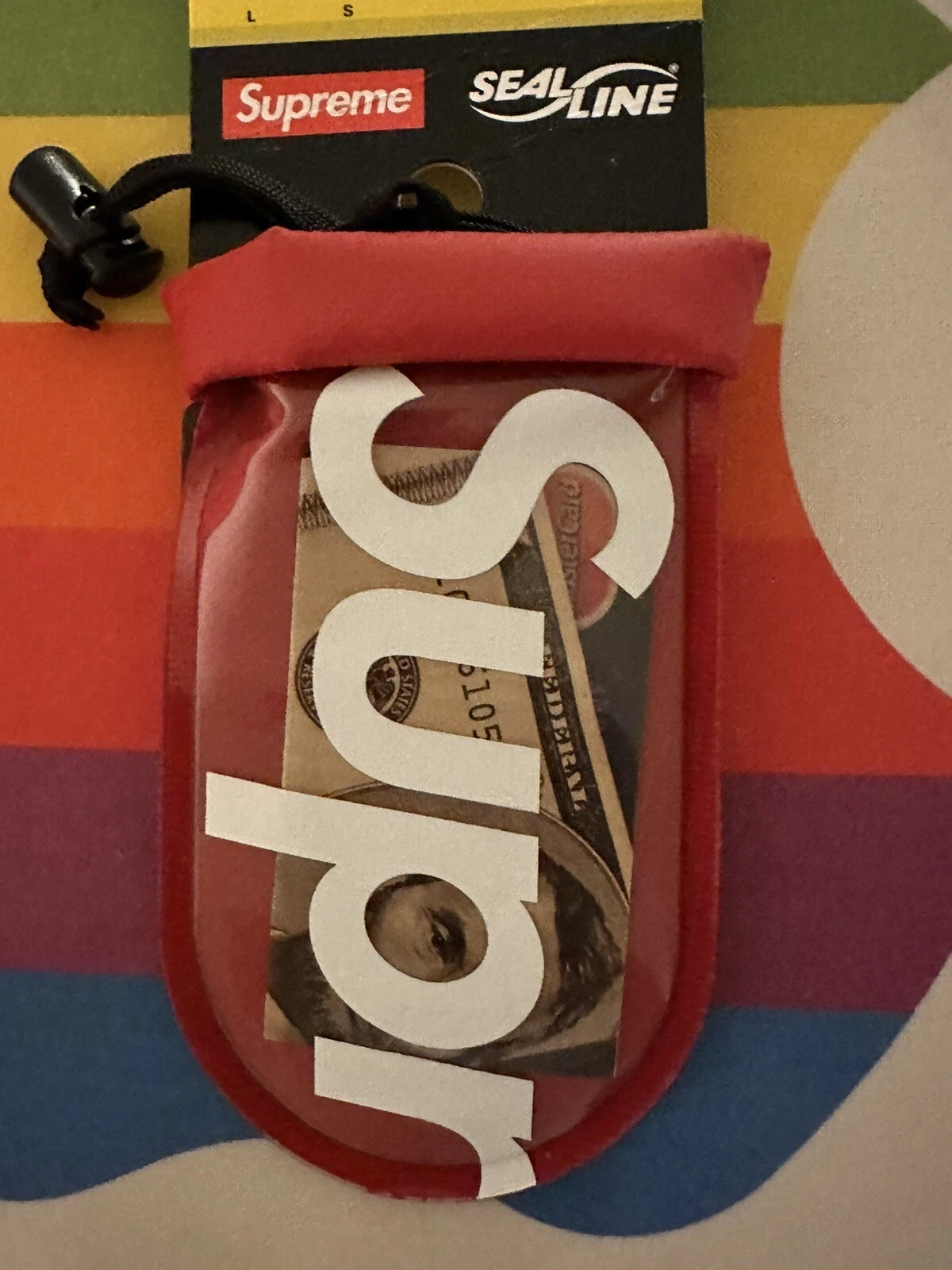 Neuf avec étiquette ! AUTH SUPREME RED Seal Line TRANSPARENT ÉTANCHE VOIR POCHETTE TAILLE S SS18