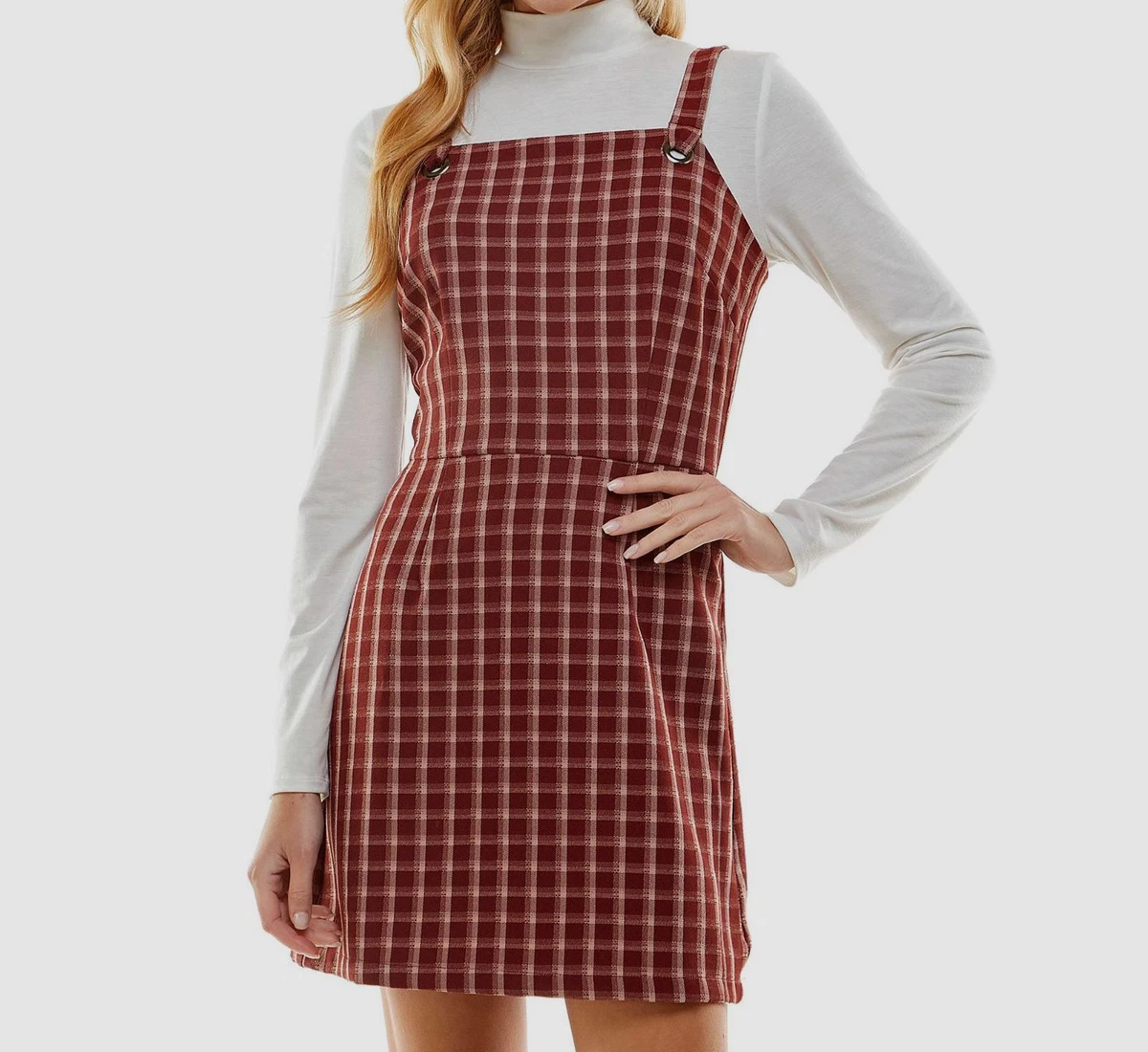 39 Kingston Grey Womens Juniors Red Plaid Sleeveless Jumper Mini
