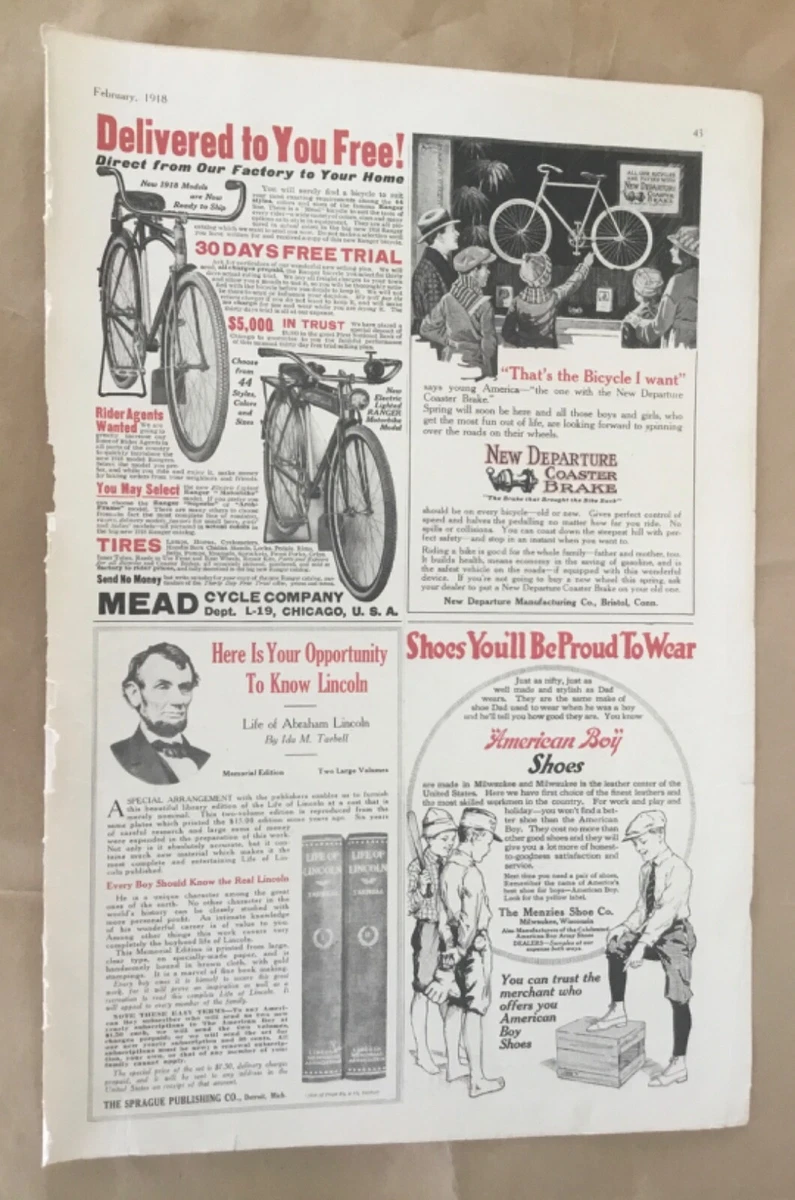 Mead cycle Co. ad 1918 original vintage 20s era print retro art illus bicycle