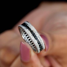 Eternity Engagement Band 14K White Gold Finish 2.50 Ct Princess Black Diamond