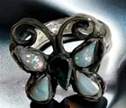 Vintage Navajo Southwestern Sterling Silver Opal Inlaid Butterfly Ring Sz 7 Art
