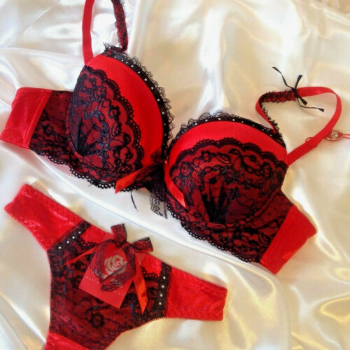 Sexy Red Black Push Up Bra Set Lace Lingerie Bra & Thong Ladies Underwear  - Afbeelding 1 van 7