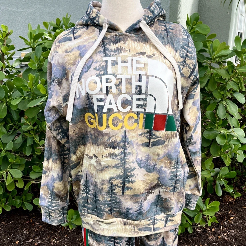 Moletom com capuz GUCCI x The North Face tamanho XS 672474 logotipo floresta algodão top - Imagem 2 de 4