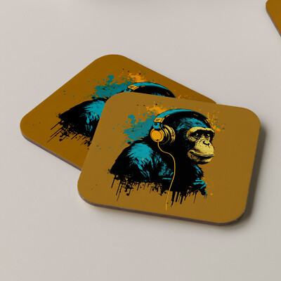 Funky Monkey Dj Untersetzer Getränke Matten Tee Kaffee Untersetzer Musik Kopfhörer